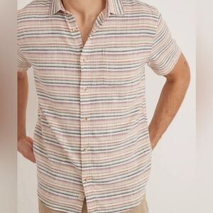 Marine Layer Short Sleeve Stretch Selvage Shirt in Multi Stripe Men’s M Cotton